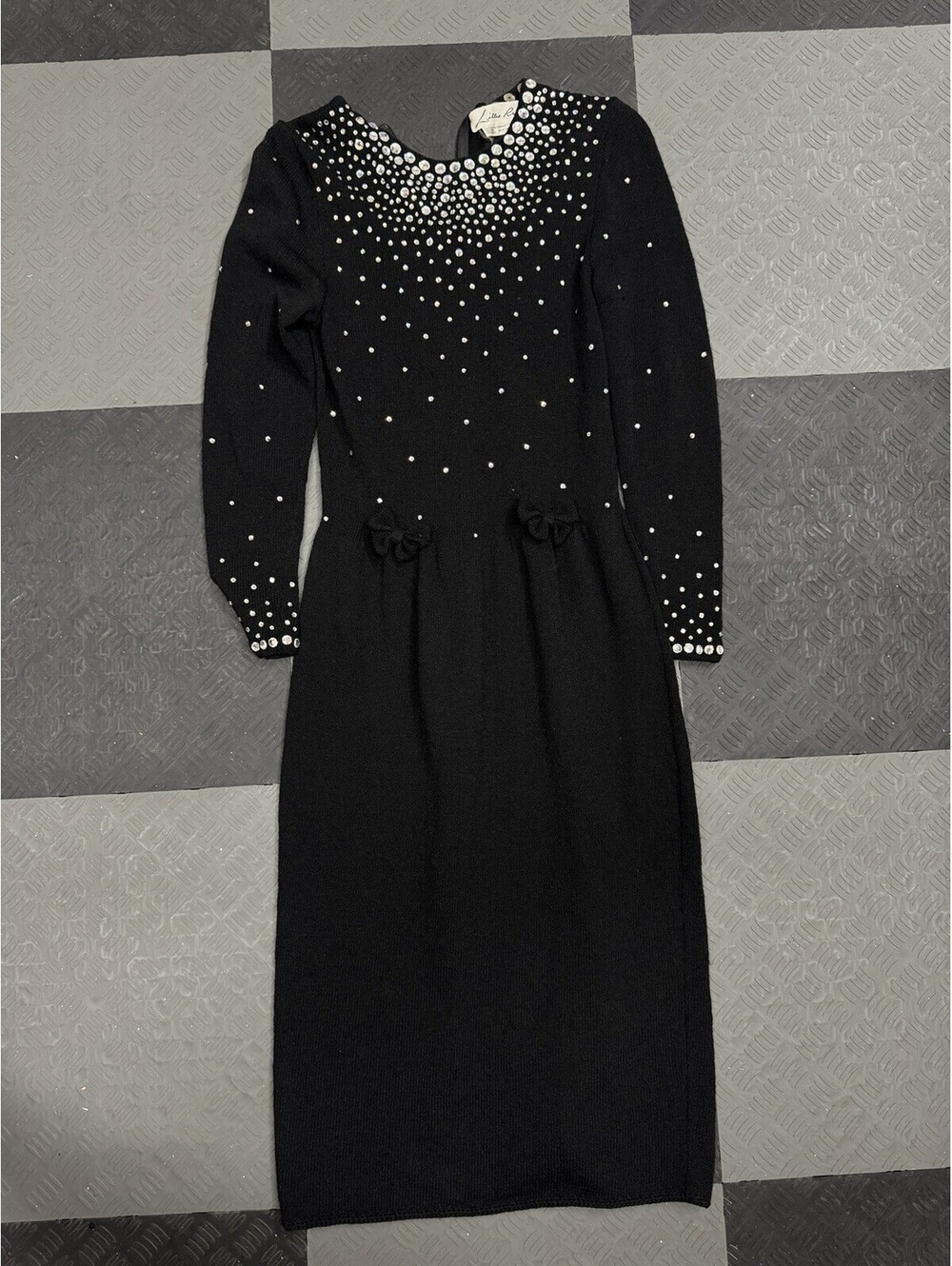 Vintage 80s Lillie Rubin Black With Sequin Knit Sweater Like Dress Size 4